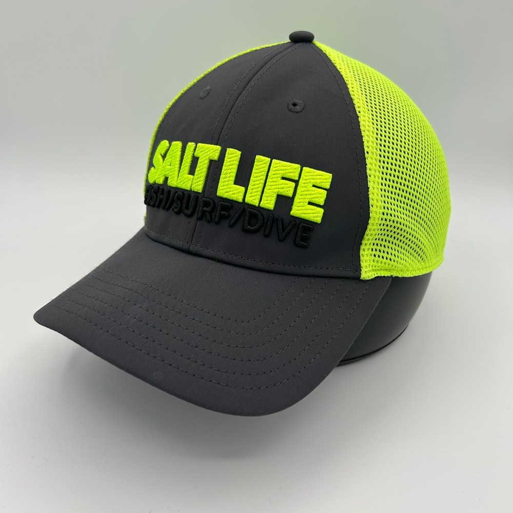 Salt Life Trucker Hat Snapback Mens OSFM Grey Neon Yellow Surf Skate Beach